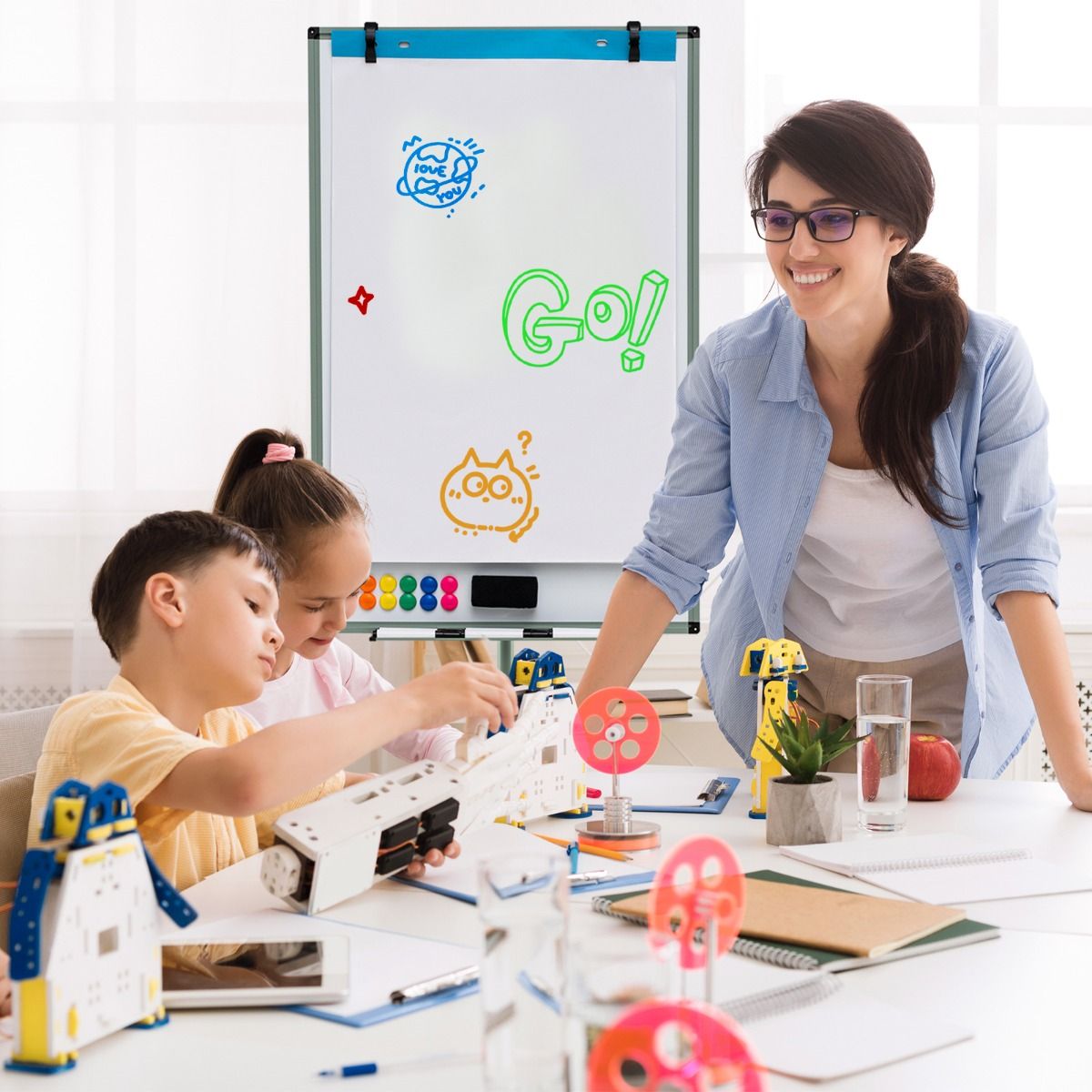 Coast Verrijdbaar Whiteboard met Magneten en Markers - In Hoogte Verstelbaar - Groen - 100 x 65 cm
