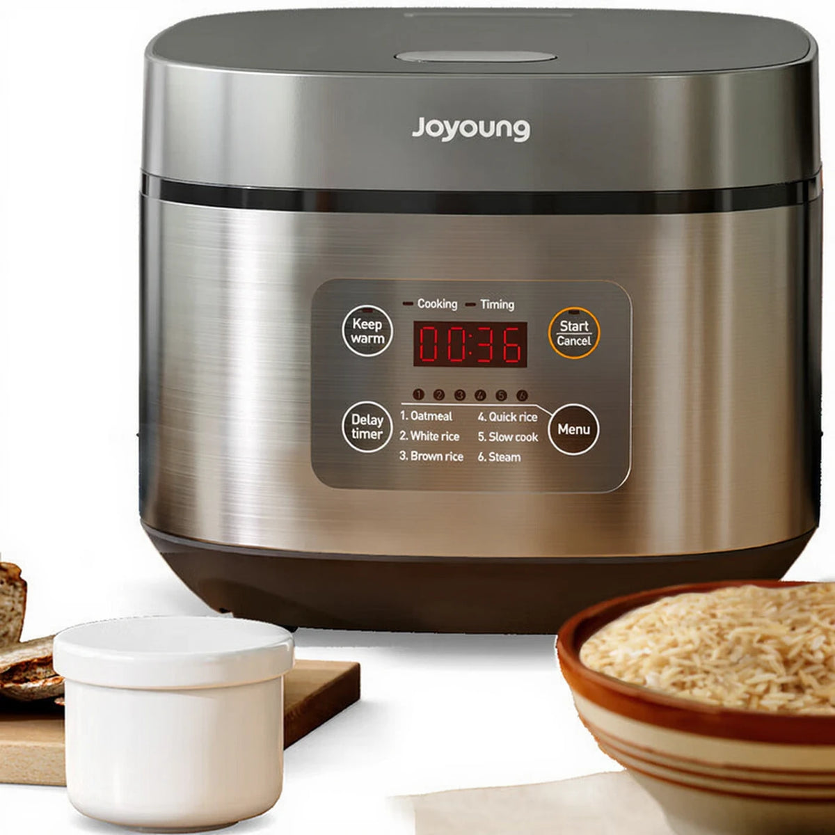 Joyoung Rijstkoker - 4 Liter - 860 W - Multifunctioneel - Slimme Timer & LED-indicator - Antiaanbak Binnenpan