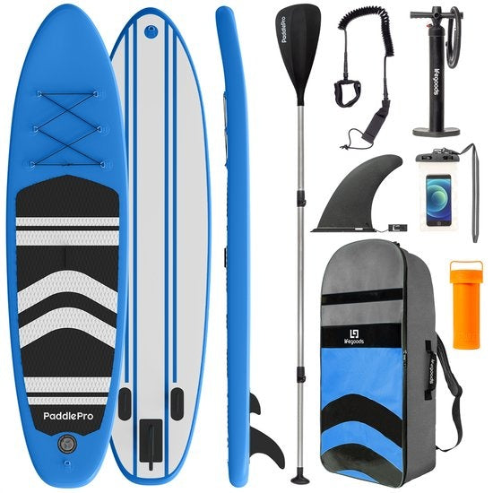 LifeGoods SUP Board - Opblaasbaar Paddle Board - Complete Set - Max. 135KG - 320x81cm - Blauw