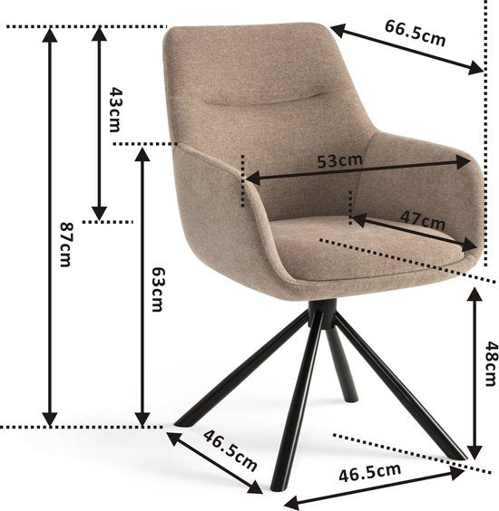 Furnihaus Olivia - Draaibare Eetkamerstoel - Armleuningen - Beige - Stof