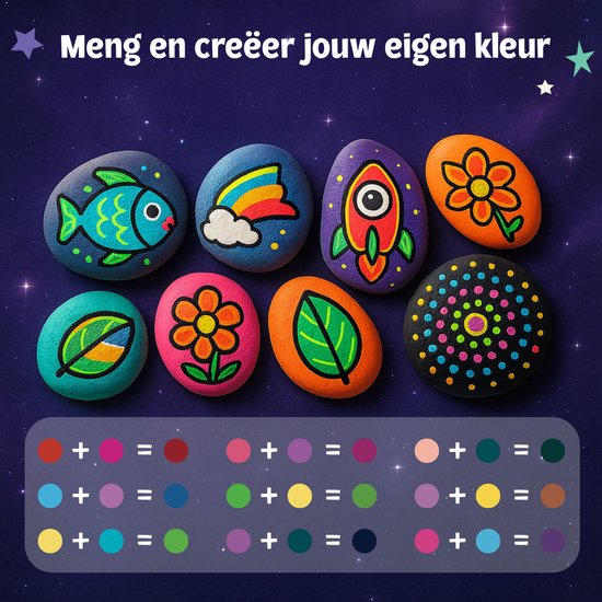 Vaive Stenen Schilderen 61-delig – Glow in the Dark Happy Stones – Knutselen - Knutselset voor Meisjes & Jongens - Knutselpakketten