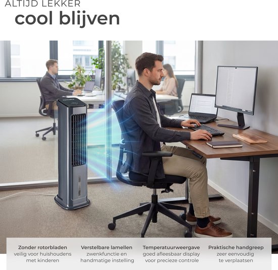 tectake® 4-in-1 Luchtkoeler Alaska - 5L Watertank - 3 Standen - Aircooler - Airco met Zwenkfunctie - Timer - Afstandsbediening - Koelelementen - Luchtbevochtiger - Ventilator - Luchtreiniger - Antraciet