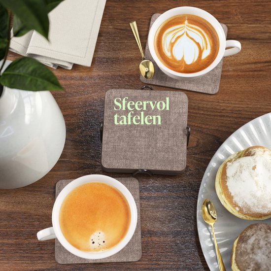 Castagnola Kunstlederen Onderzetters – Onderzetters voor Glazen – Design Onderzetters met Houder – Leren Onderzettersset met metalen houder – Leder – Set van 10 - Gemêleerd Bruin - 10x10cm