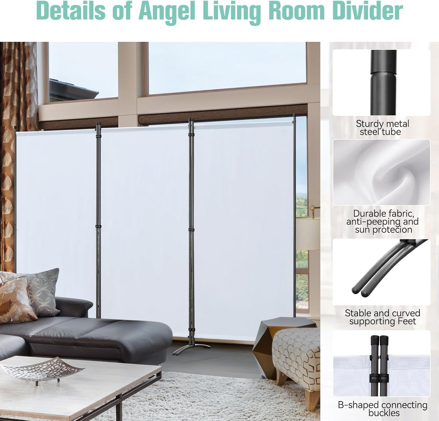 Angel Living Paravent - 3 panelen - opvouwbaar - 243 x 180 cm - Natuurlijk