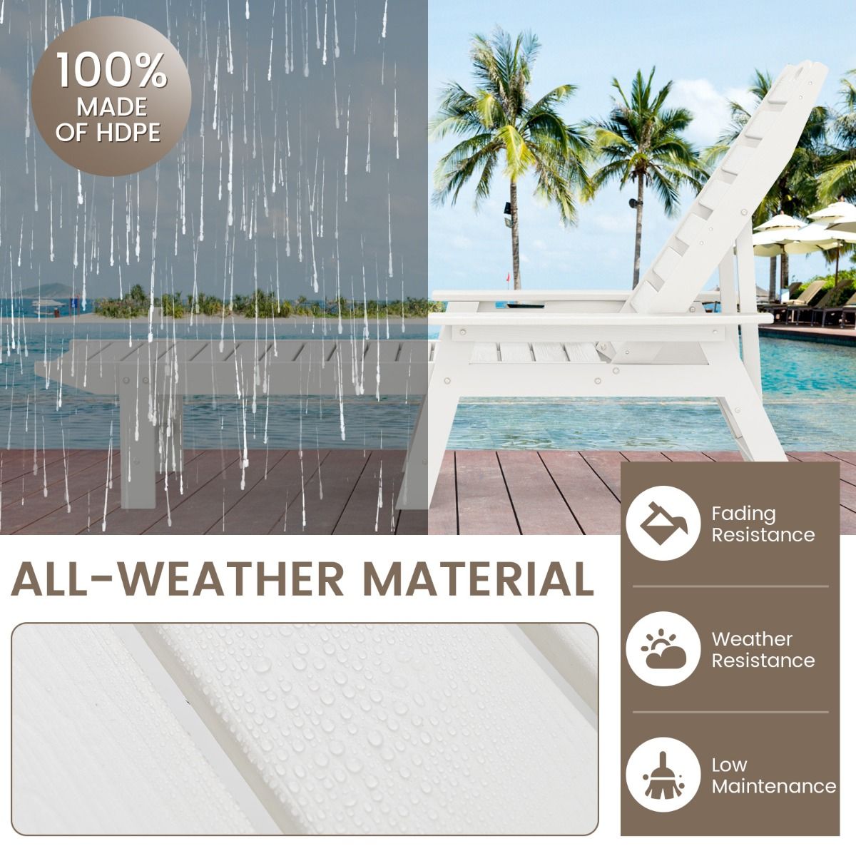 Coast Tuinligstoel - 4-voudig verstelbare rugleuning - draaibare bekerhouder - wit