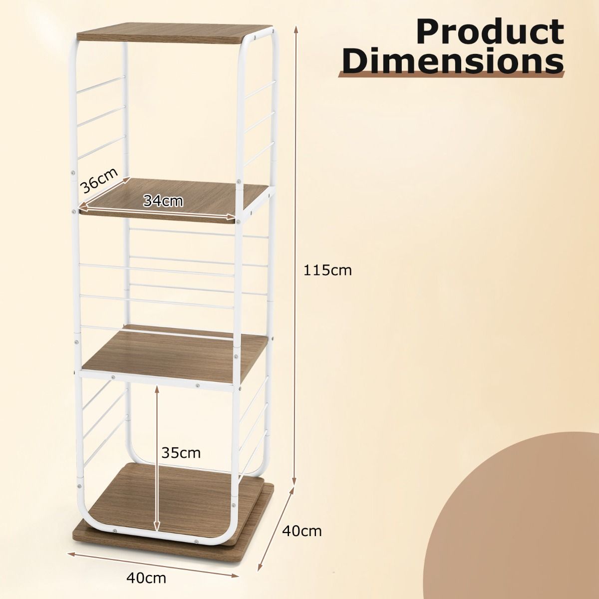 Coast Draaibare Boekenkast - 4-laags - Metalen frame - naturel en wit