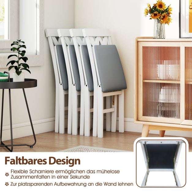 Coast Set van 2 Inklapbare Eetkamerstoelen Armloze Stoelen met Lattenrugleuning en Gestoffeerd Kussen - Rubberhout - 41 x 53 x 91 cm - Wit