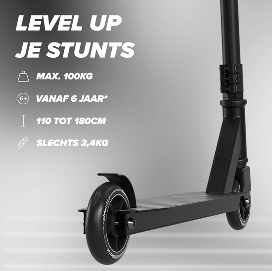 LifeGoods Stuntstep Fly Pro - 6+ Jaar - Step voor Kinderen - Jongens/Meisjes - 100mm - 100KG - Zwart