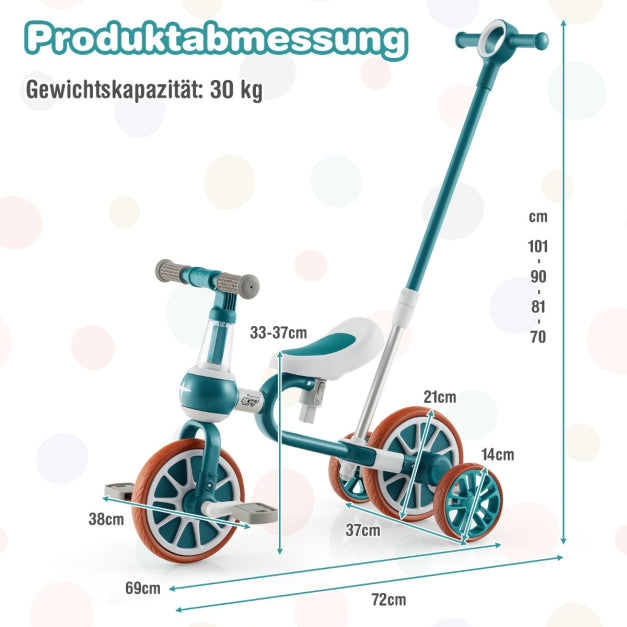 Coast Kinderfiets - 4-in-1 - Verstelbaar - 37 x 72 x 101cm - groen