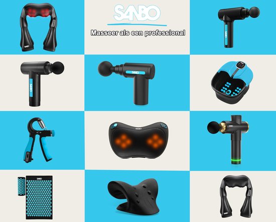 Sanbo Massage Gun Prime - Inclusief Koffer en 5 Opzetstukken - Draadloos - Zwart/Blauw - Professioneel Massage pistool