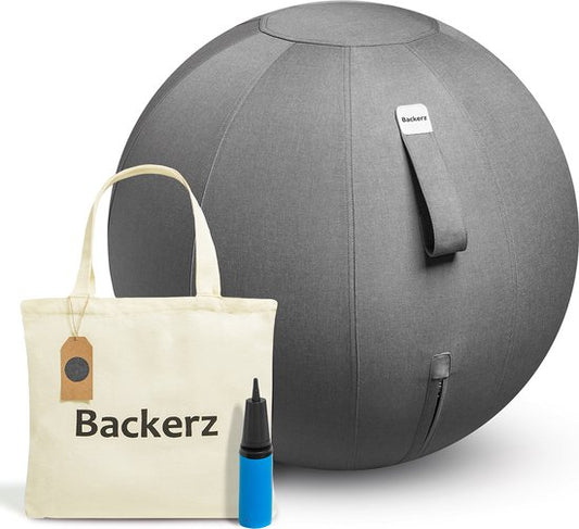 Bckz Zitbal Kantoor en Thuis 65 CM - Luxe Yoga Bal - Zitballen met Hoes - Ergonomische Bureaustoel Bal - Linnen Donkergrijs