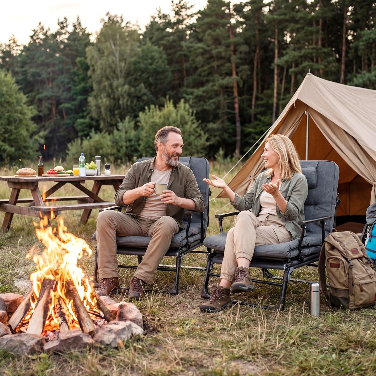 Coast Campingbed 3-in-1 Opvouwbaar Veldbed en Ligstoel - 6 standen - Grijs en Zwart