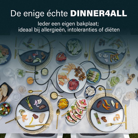 Princess Dinner4All 103080 - Gourmetstel - Grill & Bakplaat - Extra lang 2 meter snoer - 4 personen - Vaatwasserbestendig - PFAS-vrij - Uitbreidingsset beschikbaar