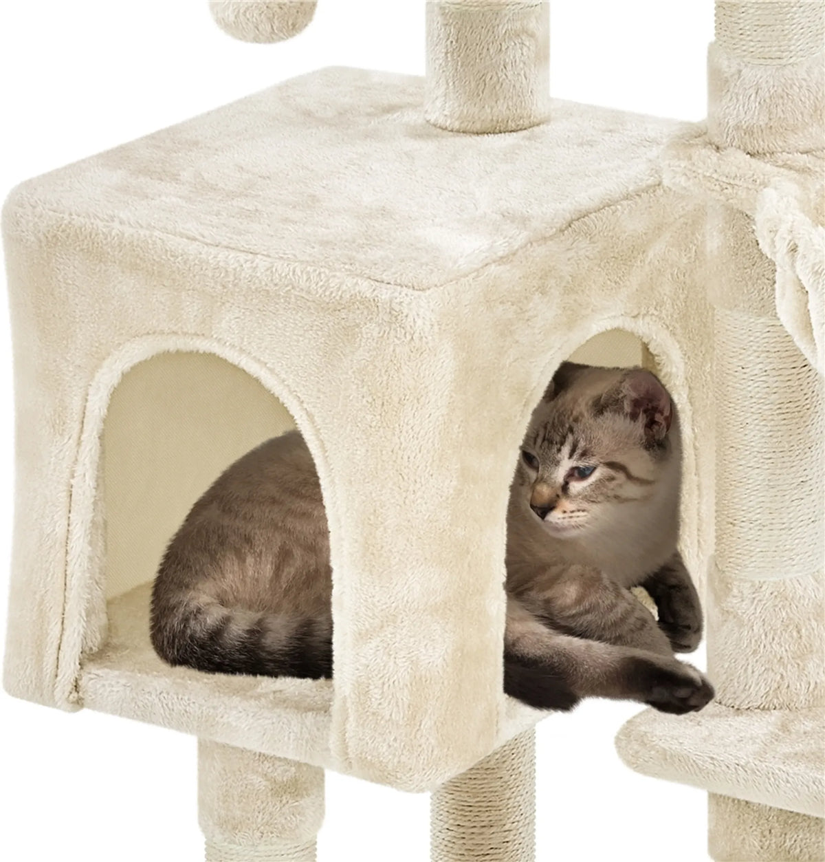 Yaheetech Krabpaal met Grot en Ligmuld - 96 cm hoog - 80,5 x 39,5 cm - Beige