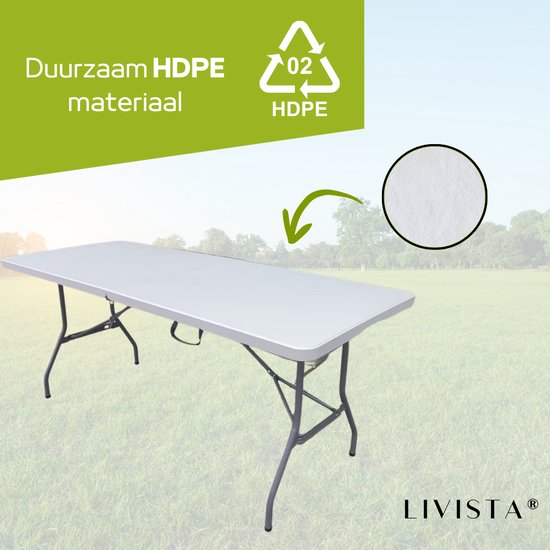 Livista® Klaptafel - Inklapbare Tafel - 180 x 70 cm - Vouwtafel - Antislip en Weerbestendig - Wit