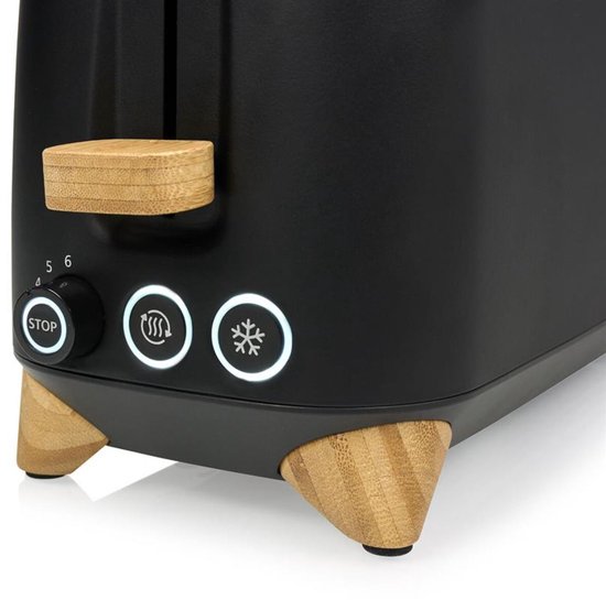 Princess 142361 Broodrooster Pure - 6 bruiningsstanden - 1000W - bamboe - zwart