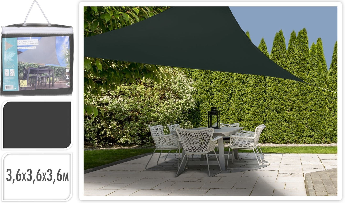 Pro Garden Schaduwdoek Driehoek Donkergrijs - 3.6x3.6x3.6m INCLUSIEF Ambiance bevestigingsset