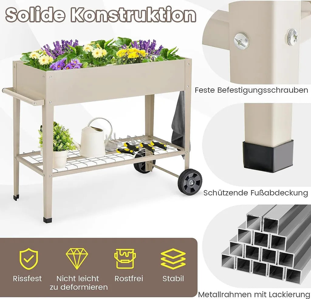 Coast Verhoogde Plantenbak – Metalen Moestuinbak met Onderplank, Wielen en Haken – 95 x 40 x 80 cm