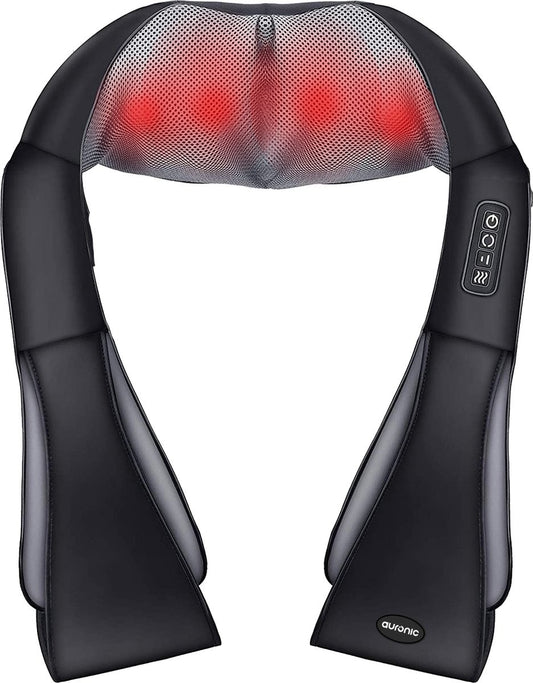 Auronic Draadloos Shiatsu Massagekussen - Elektrisch Nekmassage Apparaat - Nek en Schouder - Infrarood - Zwart