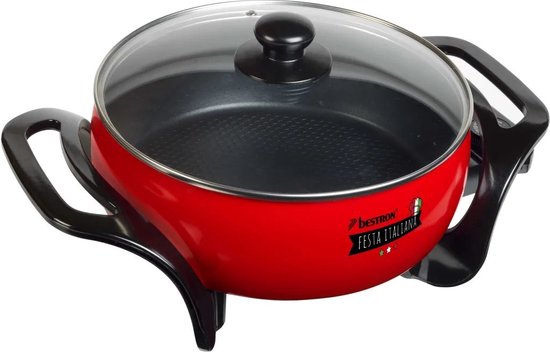 Bestron Elektrische hapjespan - APP800 - Ø26 cm - 1500W - Maximale temperatuur 230°C - Rood