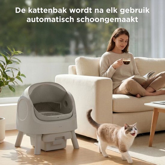 TrevoPet® Automatische Kattenbak - Zelfreinigend & Veilig - Voor Katten tot 12KG - Incl. Mat, 60 Afvalzakjes & Accessoires - 10L Afvalbak - Grijs
