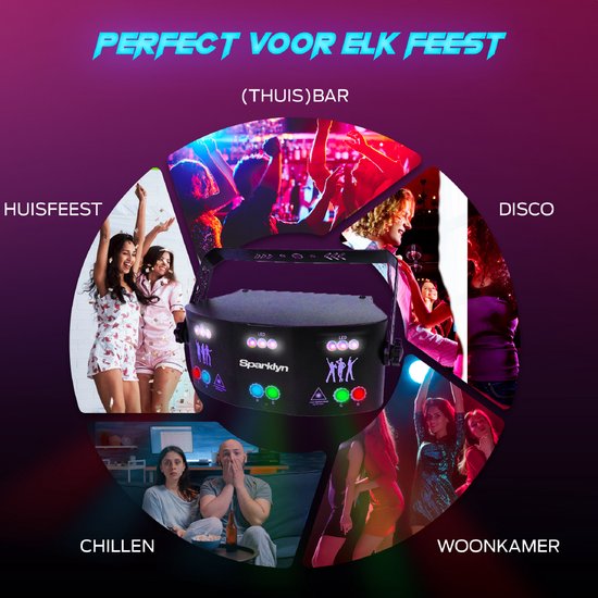 Sparklyn Professionele Disco Laser met 15 Eyes - 120 lichtcombinaties - Afstandsbediening - DMX Bestuurbaar - Discolamp - Zwart