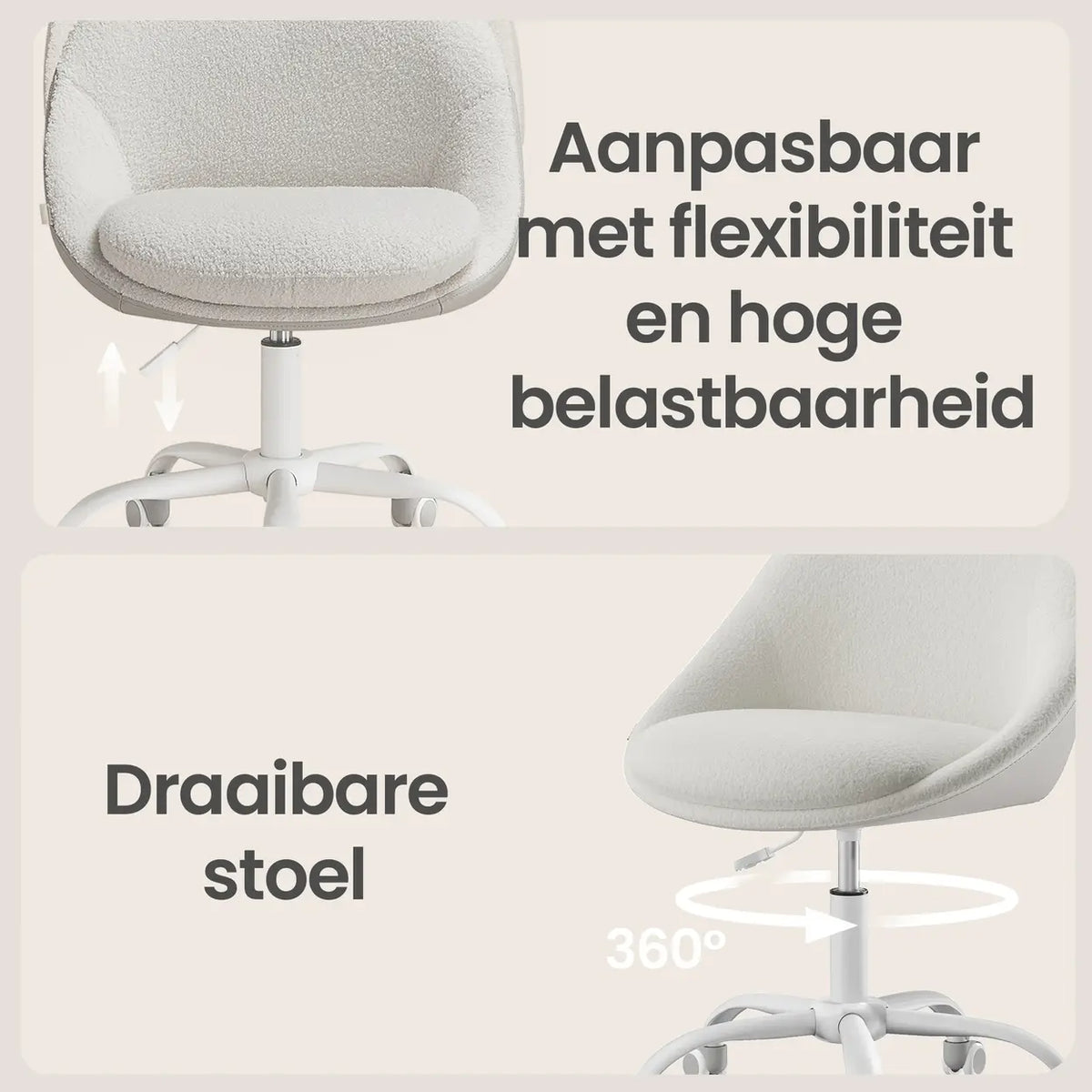 JOYFURNOS Sherpa Bureaustoel - In Hoogte Verstelbaar - Beige/Wit