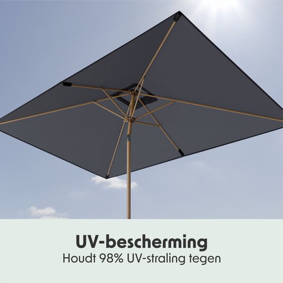 LifeGoods Parasol - Tuin - 270x180cm - 30° Kantelbaar - Waterdicht - UPF50+ - Houtkleurige coating - Donkergrijs