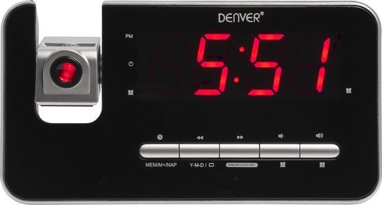 Denver Wekkerradio met Projectie - Digitale wekker - FM Radio - Dubbel Alarm - CRP618 - Zwart