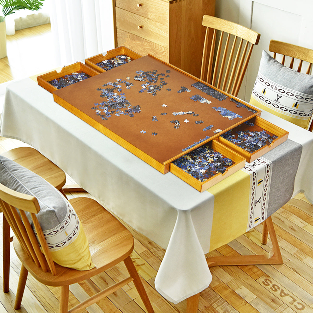 Coast Puzzeltafel Met 4 Laden Hout - 80 x 65 cm