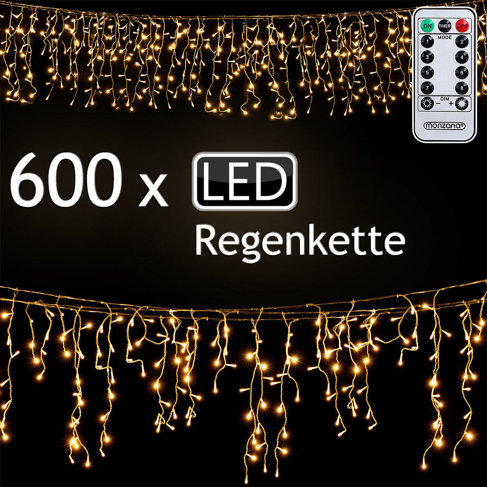 Monzana Lichtgordijn 600 LED´s - 20 m incl. 5 m Kabel - Warmwit