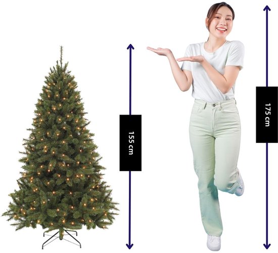 Triumph Tree Bristlecone Kunstboom - Kerstboom met 144 Warm Witte LED Lampjes - Kerstversiering voor Binnen - Scharnierconstructie voor Snelle Opbouw - H155 x Ø99 cm - Groen