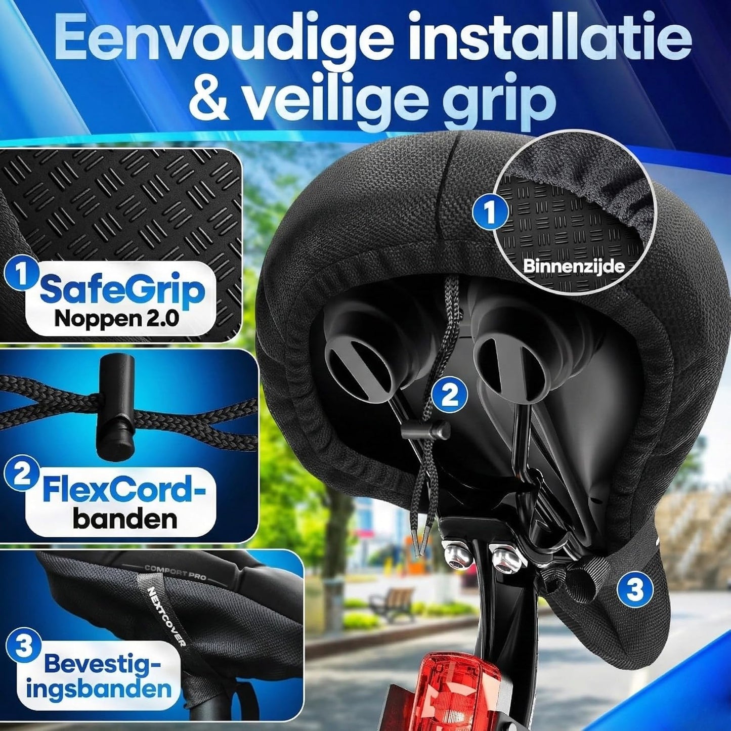 Nextcover fietszadelhoes met Memory Foam 4.0 en ergonomisch gelkussen – universele, comfortabele zadelhoes voor dames en heren trekkingfiets