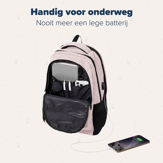 TRVLMORE Rugtas - 36L - 17 Inch - Laptop Rugzak met USB - Schooltas - Heren en Dames - Tas Roze