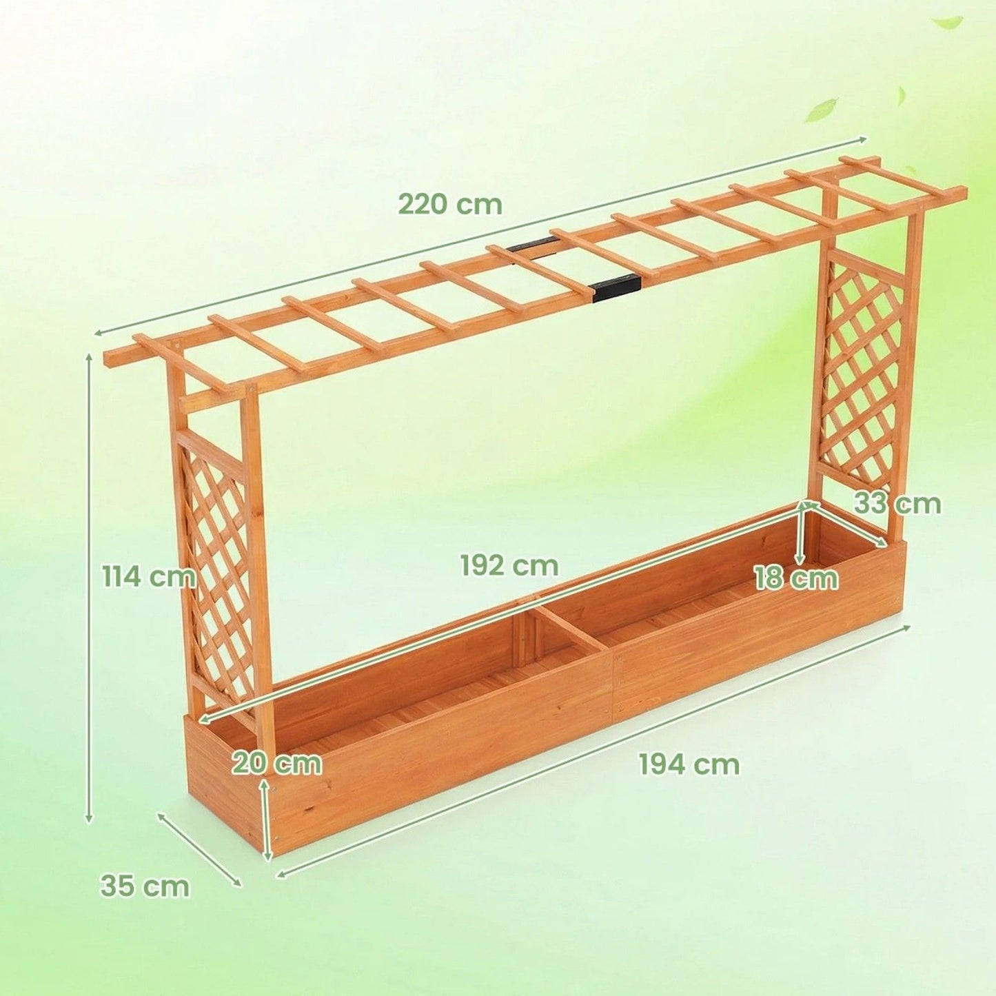 Coast Houten Verhoogde Plantenbak met Pergola - Oranje - 220 x 35 x 114 cm