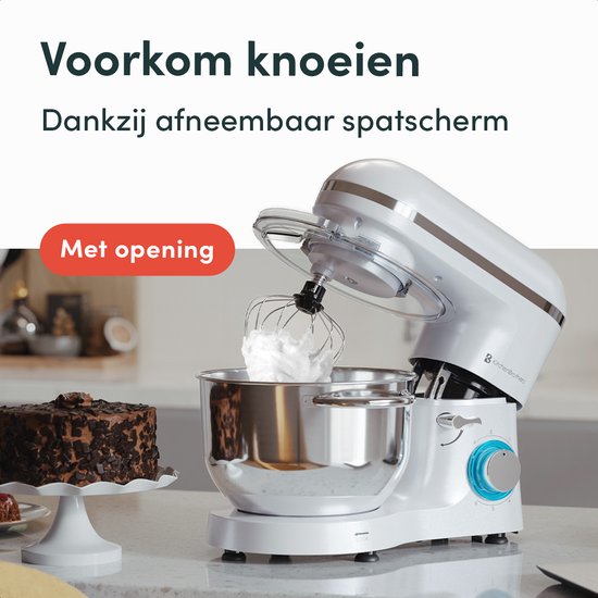 KitchenBrothers Keukenmachine - Keukenrobot - 6,2L - Mixer met Mengkom - Keukenmixer - 2000W - Parelwit