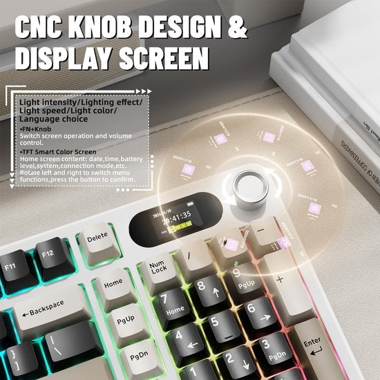 ATTACK SHARK X98 - Draadloze Mechanisch Gaming Toetsenbord - TFT Scherm - Multifunctionele Draaiknop - PBT Keycaps - Wired/2.4G/Bluetooth Tri-Mode - Gasket Mod - 98keys - Cheese White
