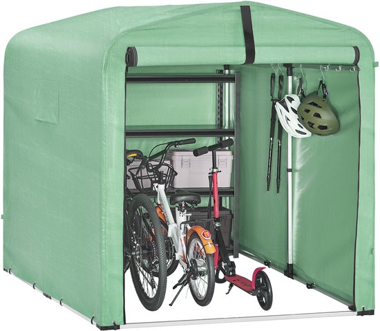 SoBuy KLS11-L-GR Tuinhuis, Waterdichte Buitenkast, Motorstalling met Haken, Fietsgarage en Gereedschapberging, Fietsenstalling, Opslagruimte, Groen, 159x219x165 cm