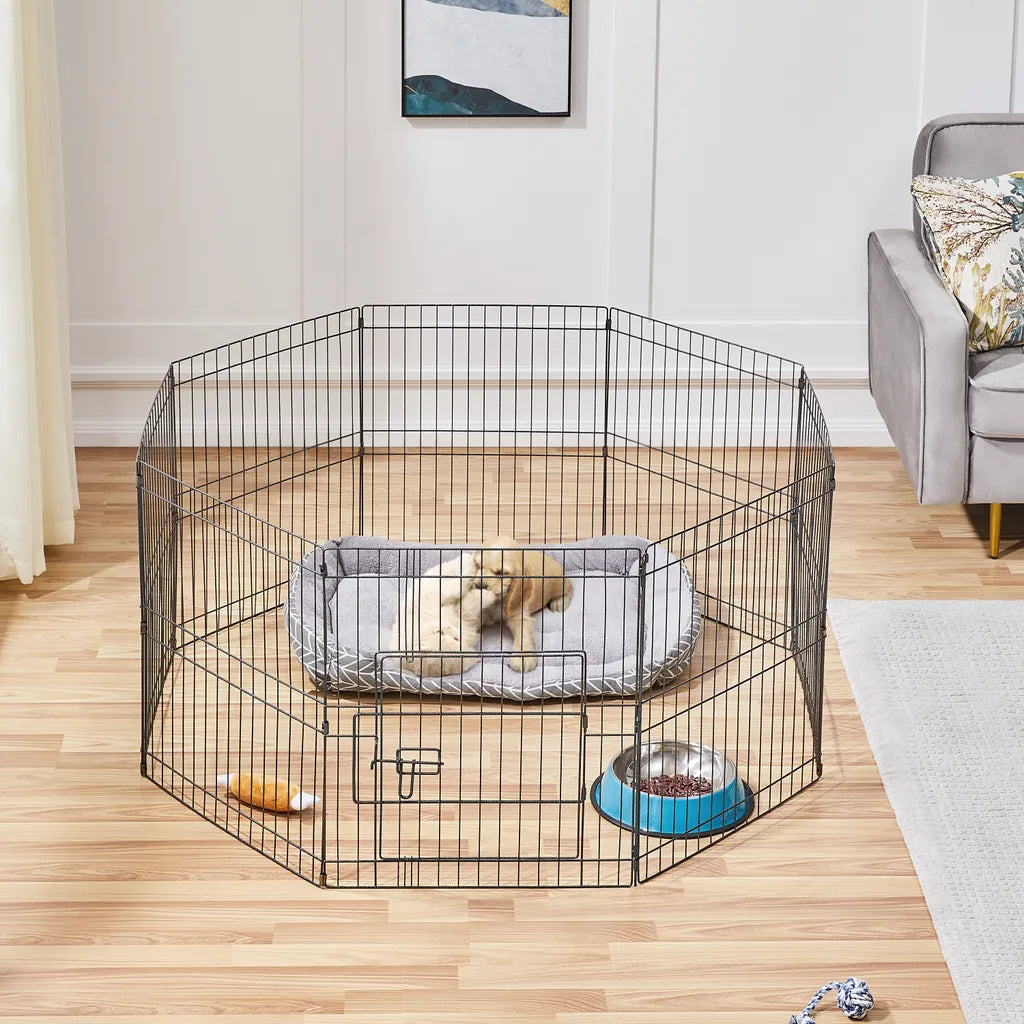 Yaheetech Puppyren 8 Panelen 127 x 127 x 61 cm - Zwart - Opvouwbare Hondenren met Deur voor Puppy's en Kleine Huisdieren