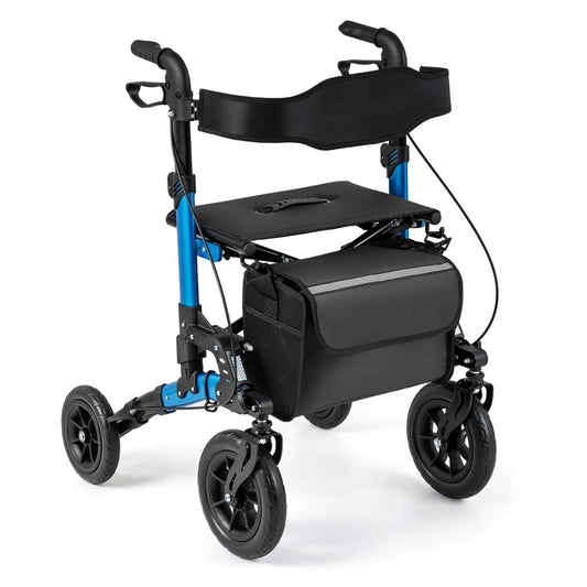 Coast Opvouwbare Rollator voor Senioren - Zitje met netrugleuning - Grote wielen en stokhouder - blauw