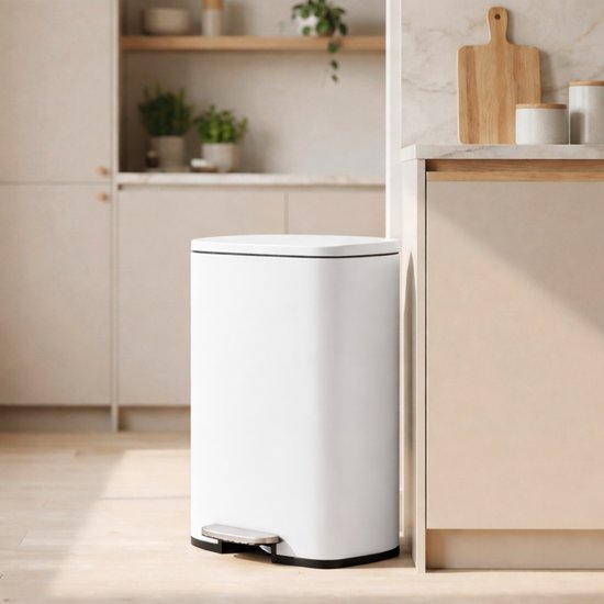 Bayt Prullenbak - Pedaalemmer 50 Liter -Prullenbak 50 Liter - Vuilnisbak 50 Liter - Prullenbak Afvalscheiding - Afvalbak- RVS - Wit