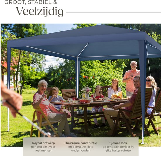 Tectake Partytent - Paviljoen - Opvouwbaar - Met Zijwanden - Waterdicht - 300 x 300 cm – Blauw