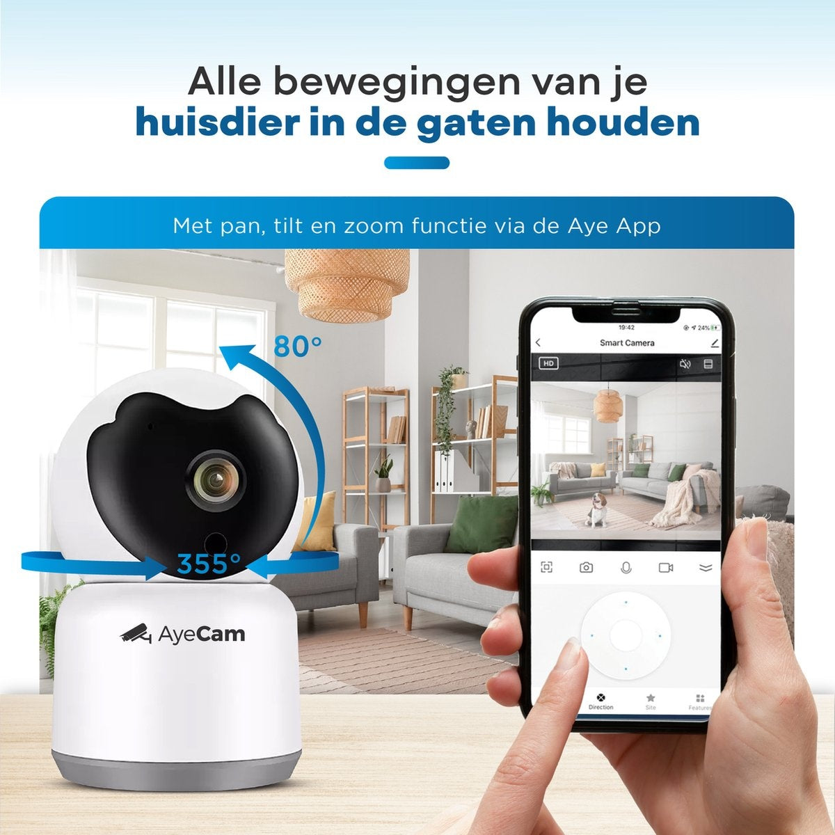 AyeCam Huisdiercamera - Met App - Incl. 32GB SD - WiFi - Beweeg & Geluidsdetectie - Beveiligingscamera