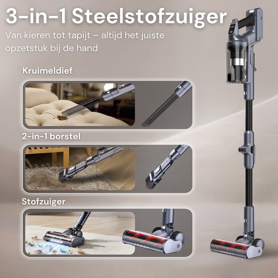 Vesora® Steelstofzuiger V1 Draadloos zonder Zak - Draadloze Stofzuiger - Kruimeldief Snoerloos - Vacuum Cleaner - Handstofzuiger - Stofzuiger Steel met Hepa Filter - Stofzuiger Huisdieren - Zakloze Stofzuiger