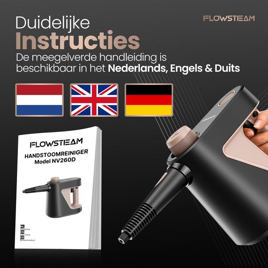 FLOWSTEAM® 7-in-1 Krachtige Handstoomreiniger - Stoomreiniger – Vlekkenreiniger - Handstomer - Voor Badkamer, Keuken, Bank & Meubels - 4 Bar & 110°C Stoom