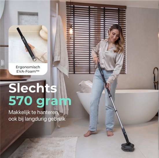 CLEANLY Schrobber met Steel 3 in 1 set - Schoonmaakborstel - Schuurborstel - Schrobber met Steel - Schrobborstel - Luiwagen - Verstelbaar 118-150cm - Zwart, Grijs