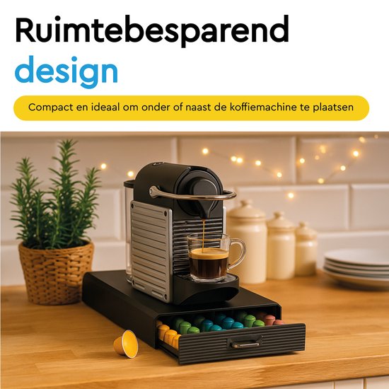 BRASQ CD100 Koffiecapsulehouder met Lade – Voor 50 Nespresso Capsules – Zwart