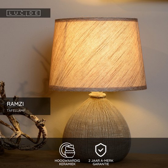 Lucide RAMZI - Tafellamp - Ø 18 cm - 1xE14 - Bruin - Japandi