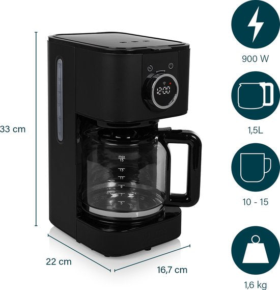 Princess 246060 Koffiezetapparaat – 1.5L - 10-15 koppen – Filterkoffiezetapparaat - Zwart