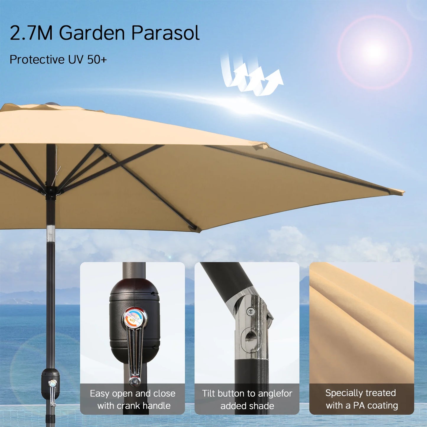 Angel Living Parasol Ø 270 cm - Taupe